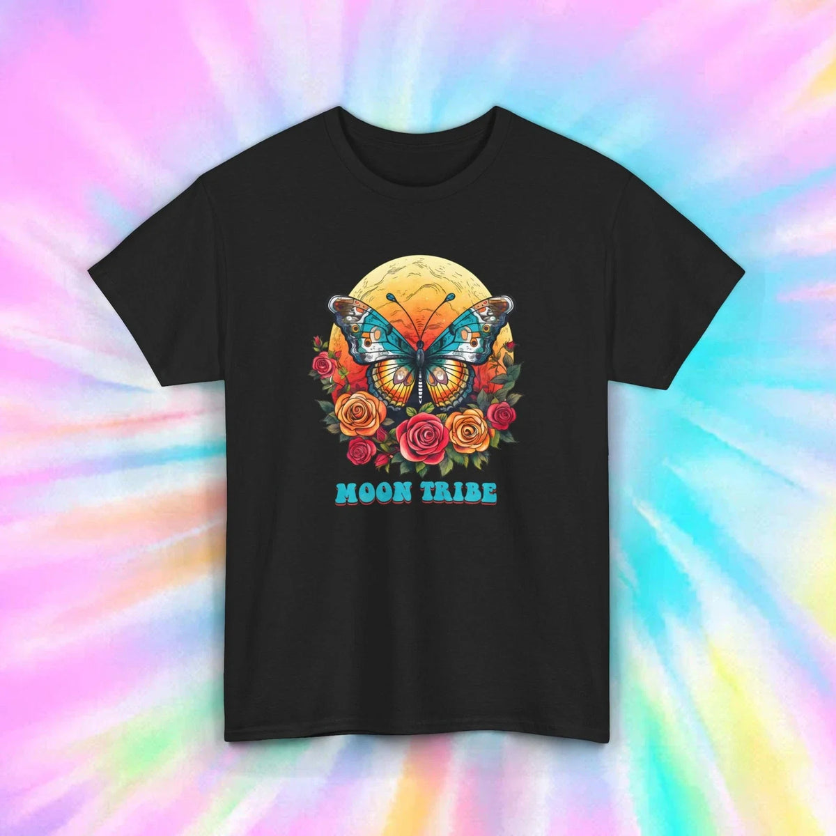 Moon Tribe Butterfly | Floral Moon Graphic Tee | Boho Shirt S-5XL