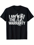 1pc Mechanic Humor Cotton T-Shirt, Geometric-Patterned "I Am The Warranty" Print