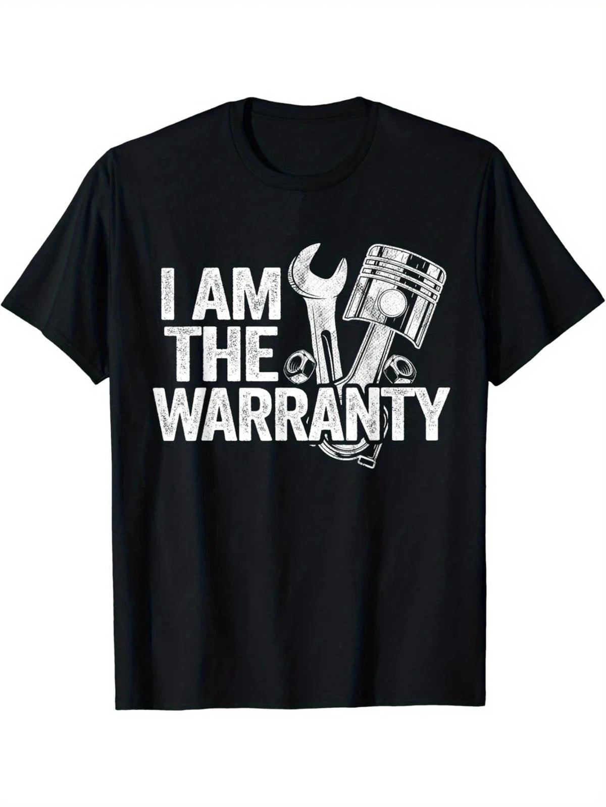 1pc Mechanic Humor Cotton T-Shirt, Geometric-Patterned "I Am The Warranty" Print