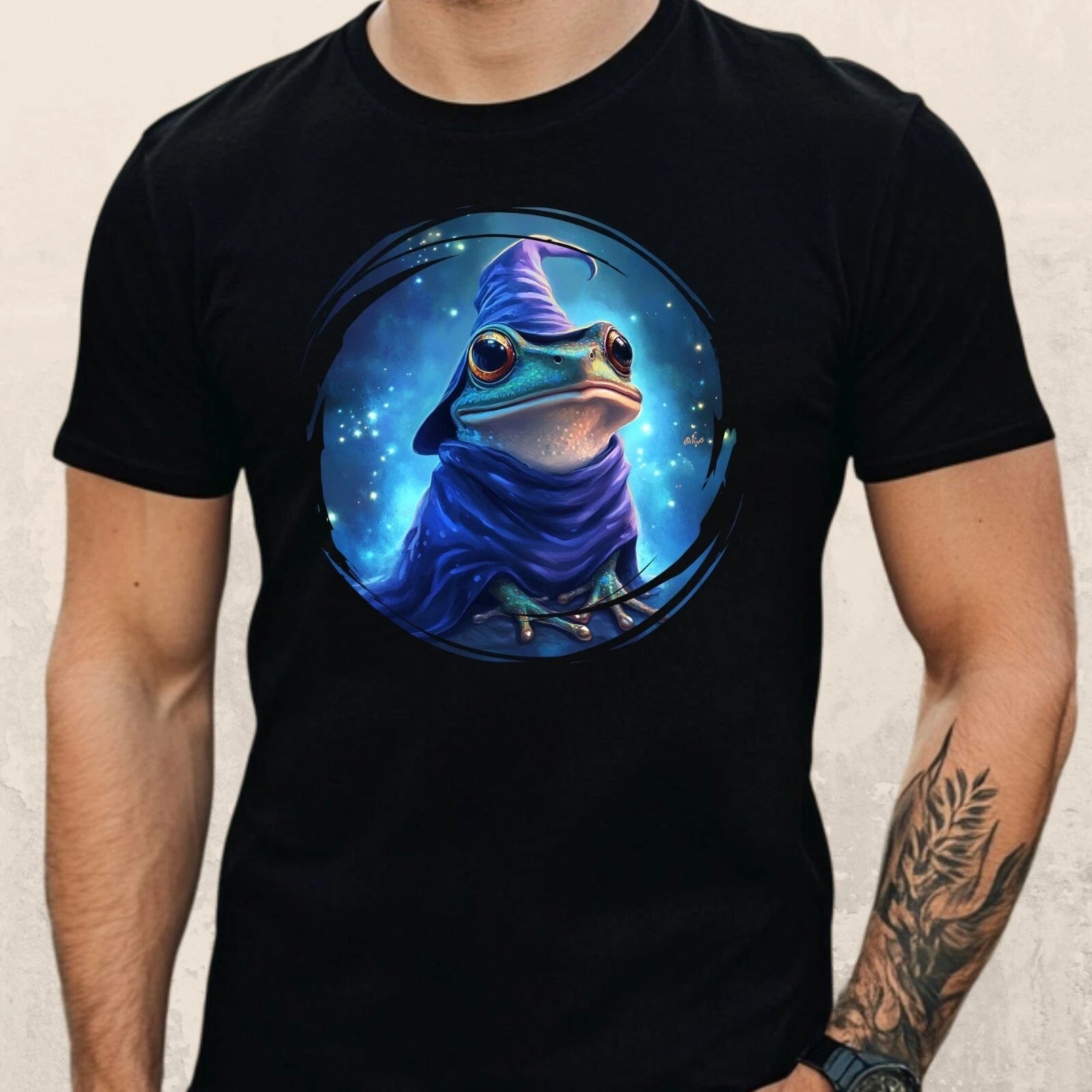 Mens Magic Frog Motif Cotton T-Shirt Size XS to 5XL