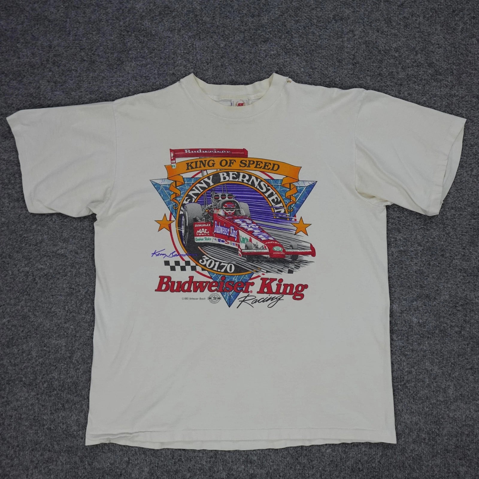 Vintage Sport Service Shirt Mens XL White Budweiser King Racing Tee 1993 USA