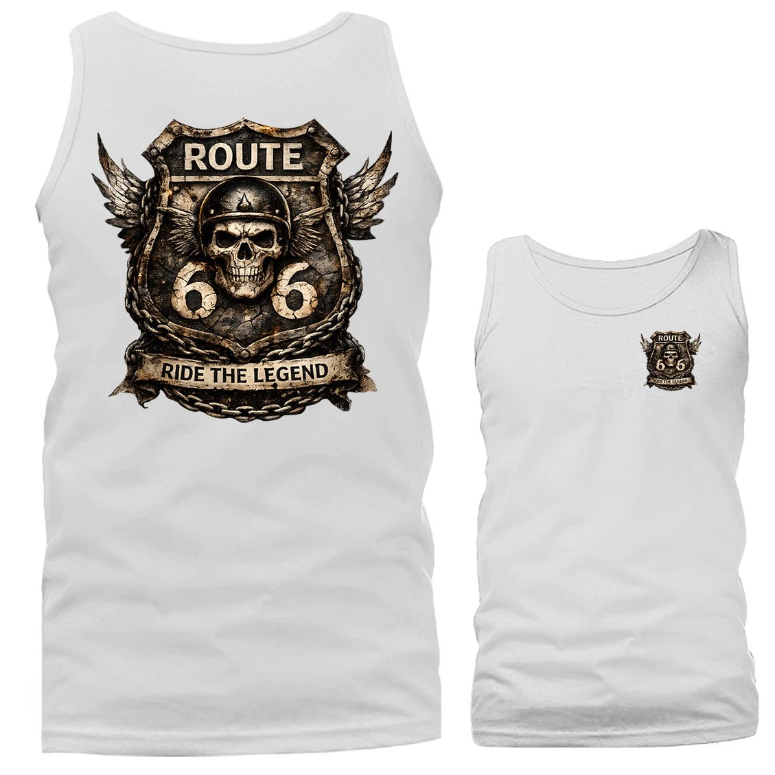 Route 66 Skull Motorcycle Ride the Legend Biker Tank Top
