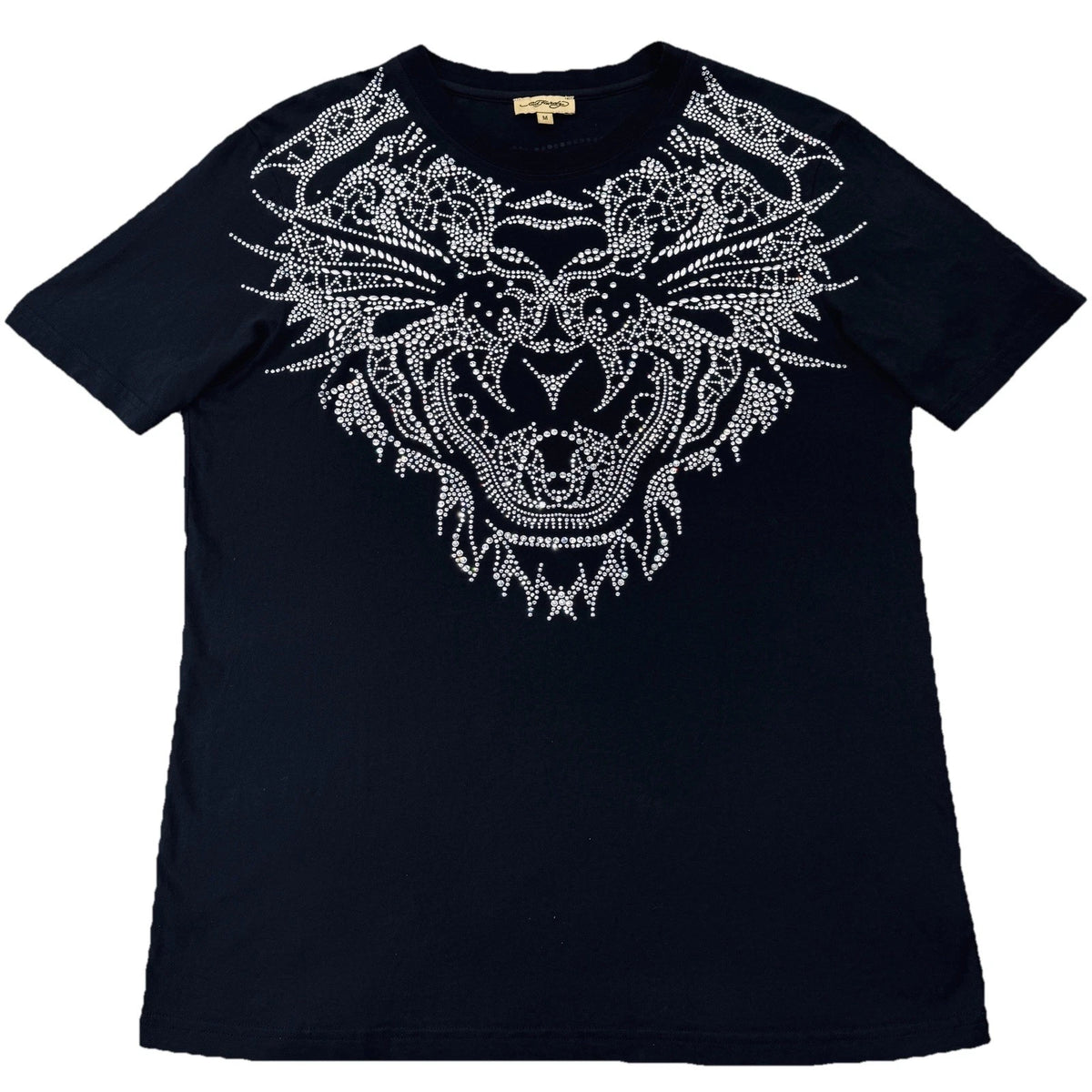 Ed Hardy Rhinestone Tiger T-Shirt Unisex Medium Black Vintage Y2K Gold Label