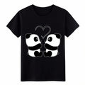 Cute Panda Couple Love Heart Animal Print Cotton T-Shirt