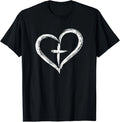Stylish Cross in Heart Christian T-Shirt T-Shirt