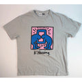 Keith Haring Pop Art Graphic T-Shirt Grey Mens Large Blue Pink Figures Tee