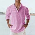 Men's Standing Collar Long Sleeved T-Shirt Loose Sweatshirt Cotton Linen Shirt
