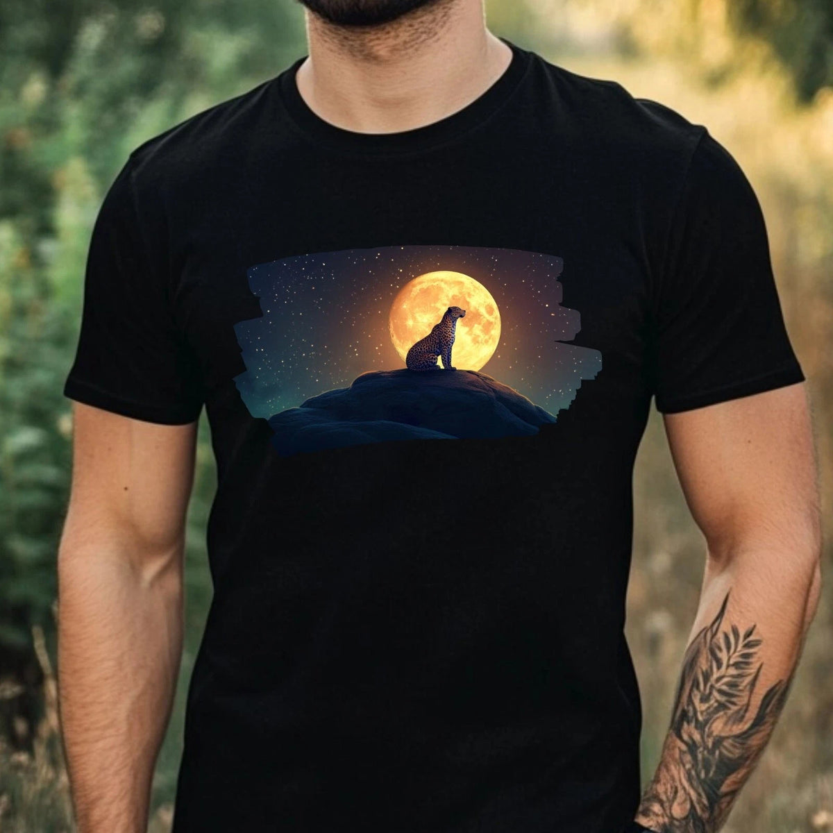 Mens Leopard Full Moon Print Cotton T-Shirt Size XS to 5XL