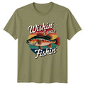 Wishin I Was Fishin Mens T-Shirt Fishing Hobbies Graphic Tee