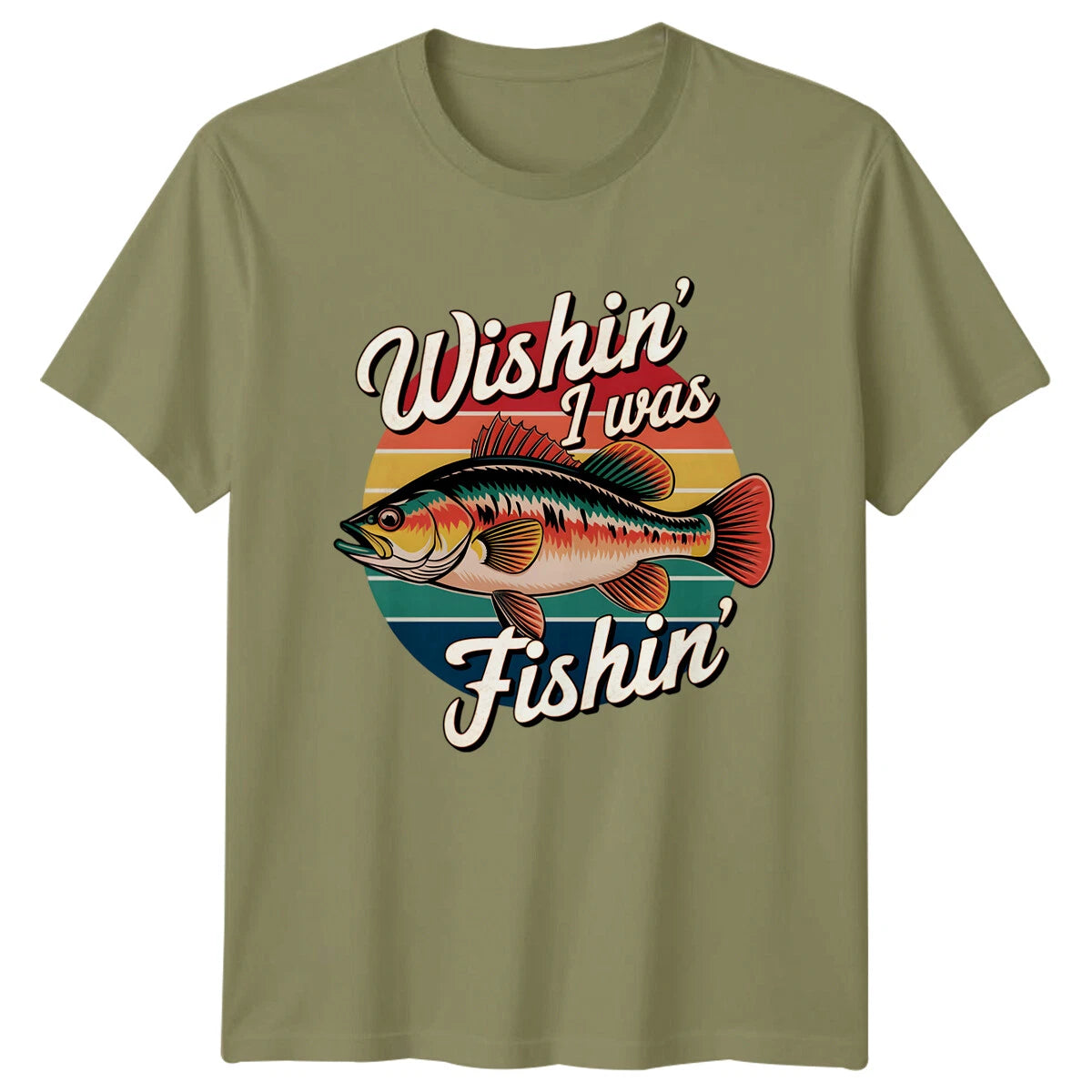 Wishin I Was Fishin Mens T-Shirt Fishing Hobbies Graphic Tee