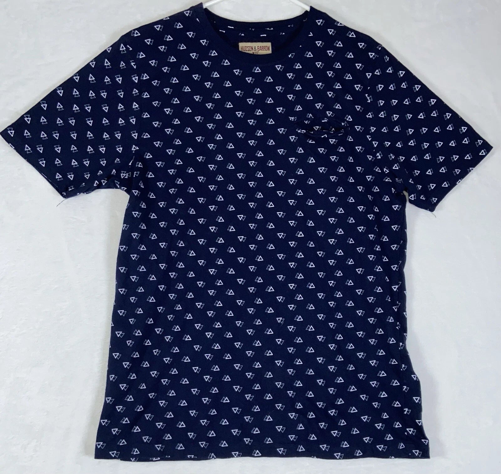Hudson & Barrow Shirt Mens Large Blue Geometric Allover Print Preppy School EUC