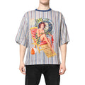 DOLCE & GABBANA T-shirt Multicolor Striped Pin Up Linen Round Neck IT48/US38/M