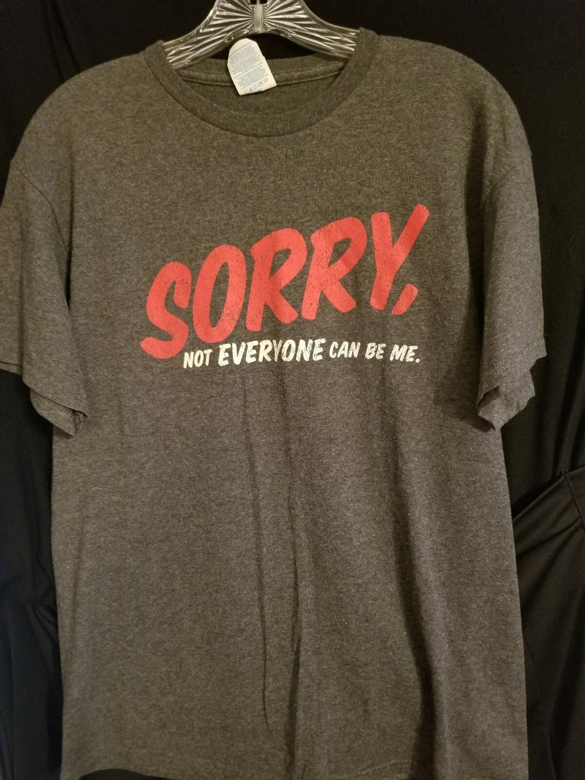 UNISEX Tshirt Sarcastic Tee SORRY NOT EVERYONE CAN BE ME Gray Red LARGE