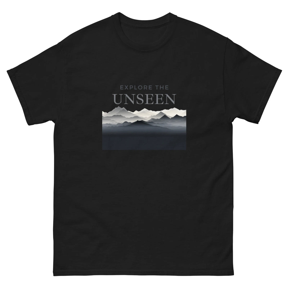 Explore the Unseen Mountain Graphic Tee – Minimalist Adventure Shirt, Casual