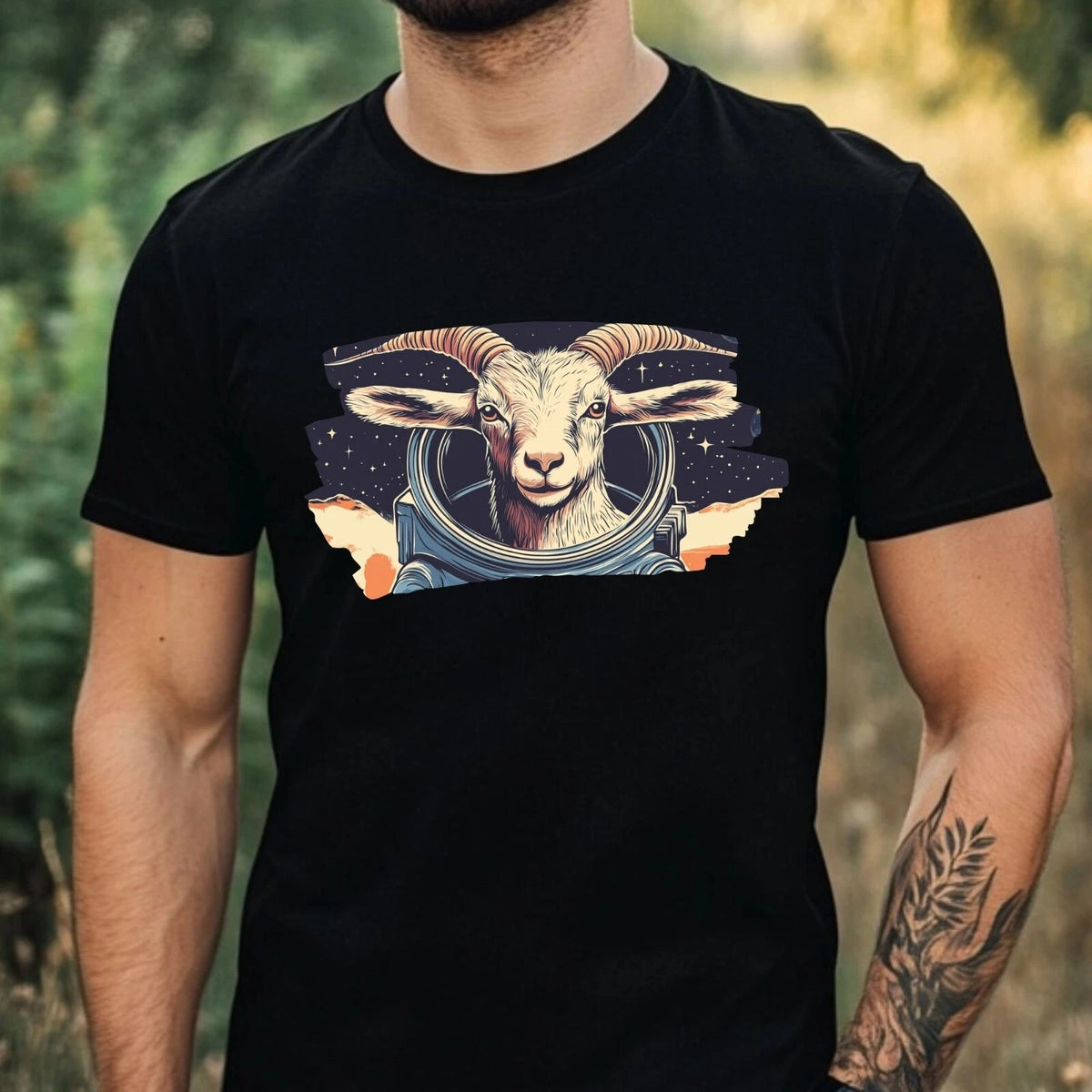 Mens Goat as Astronaut Print Cotton T-Shirt Size XS to 5XL