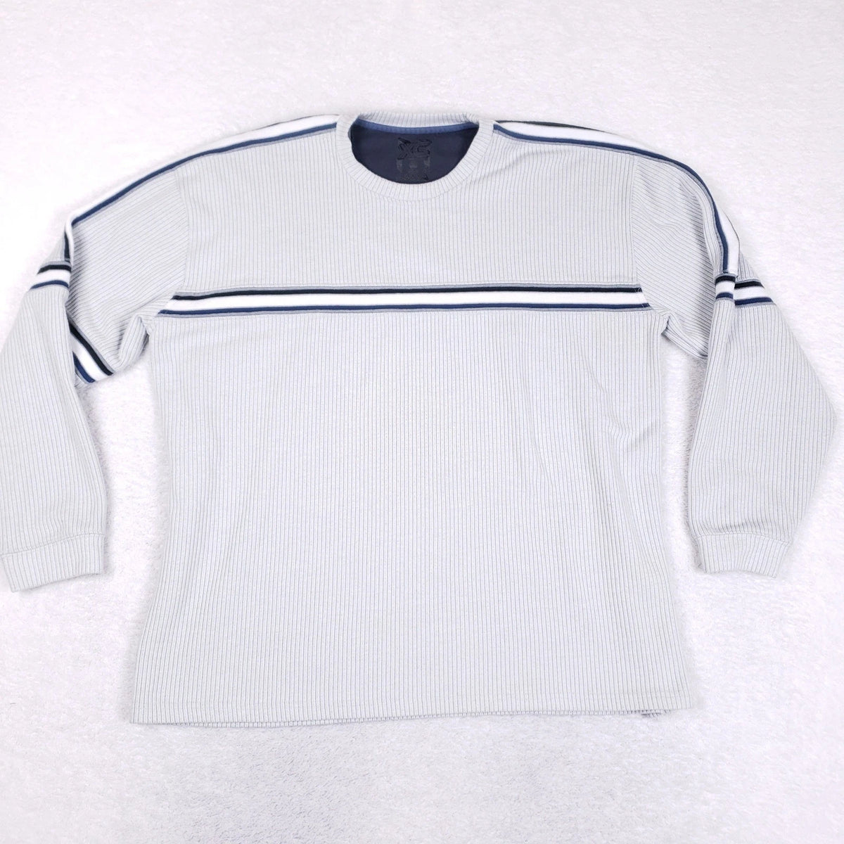 XG Long Sleeve Knit Pullover Men XXL Ribbed Striped Gray Y2K