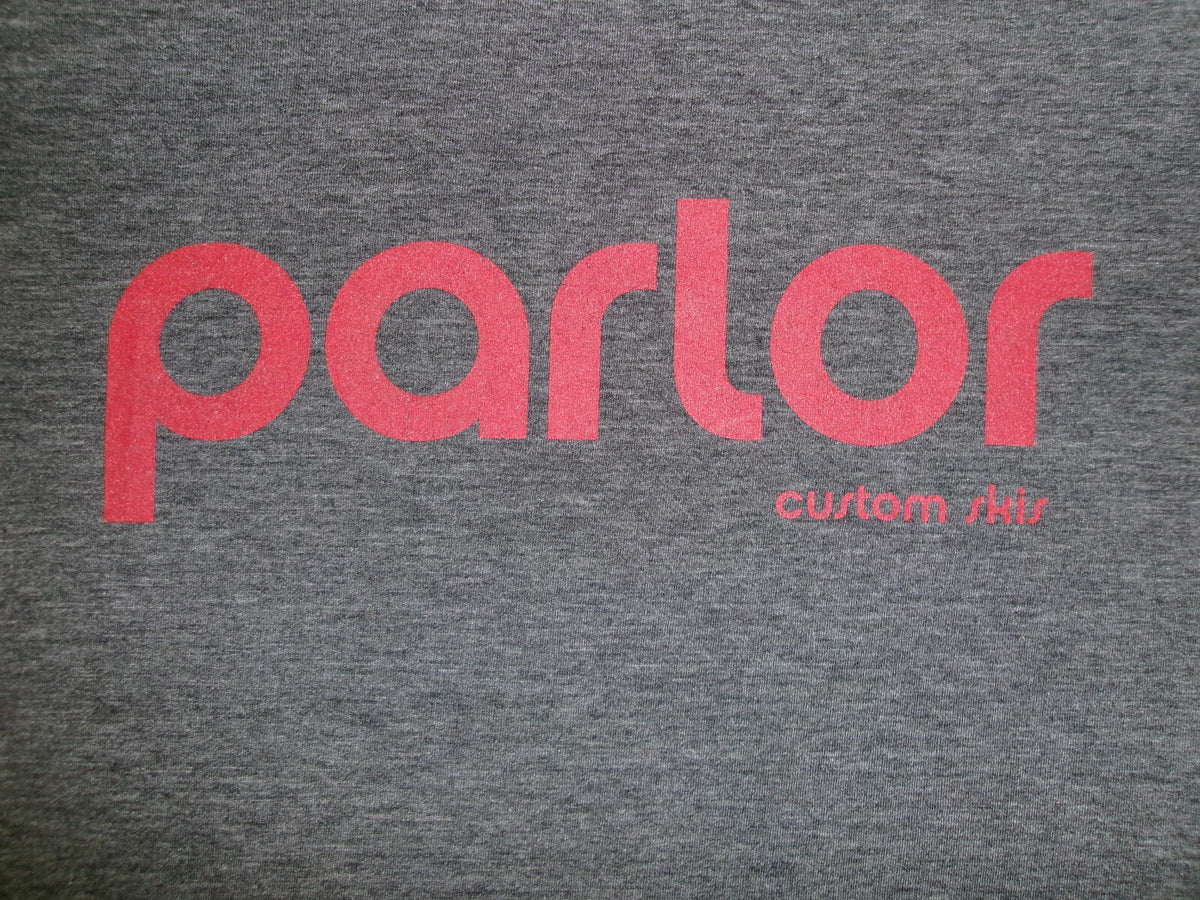 PARLOR CUSTOM SKIS T SHIRT SzL SKIING SNOW WINTER SYMBOL ON BACK