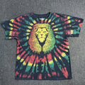 Rasta Lion T-Shirt Mens Sz Large Black Tie Dye Print Reggae Head Bob Marley DOM
