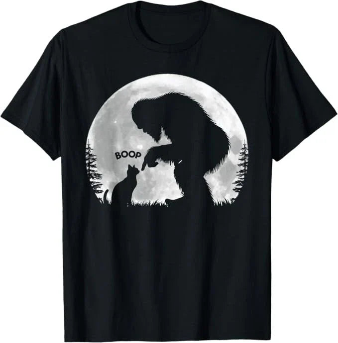 Fun Hand Boop Nose Bigfoot Sasquatch Cat Full Moon T-Shirt
