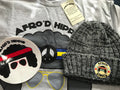 NWT Afro’d Hippie Peace Round Neck T-Shirt Gray Large & knit hat & stickers