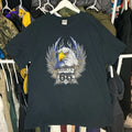 Vintage Y2K Route 66 Bald Eagle Blue Flames Faded Black T-shirt Size XL Biker
