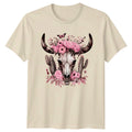 Floral Bull Skull Animals Mens T-Shirt Womens Tee Graphic Top Unisex