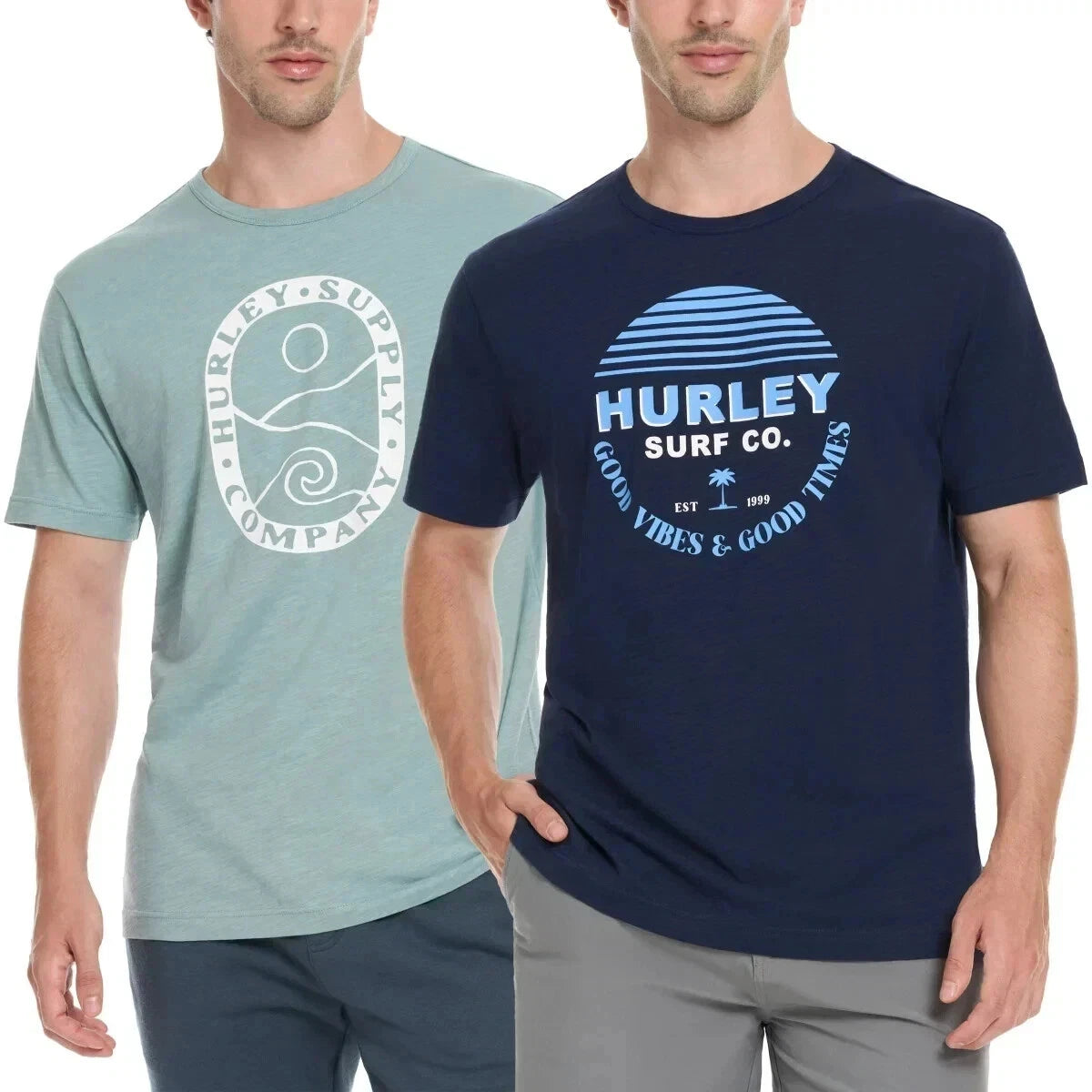 Hurley Men's Graphic Tee 2-pack Classic Fit, Light Blue/Navy, XXL