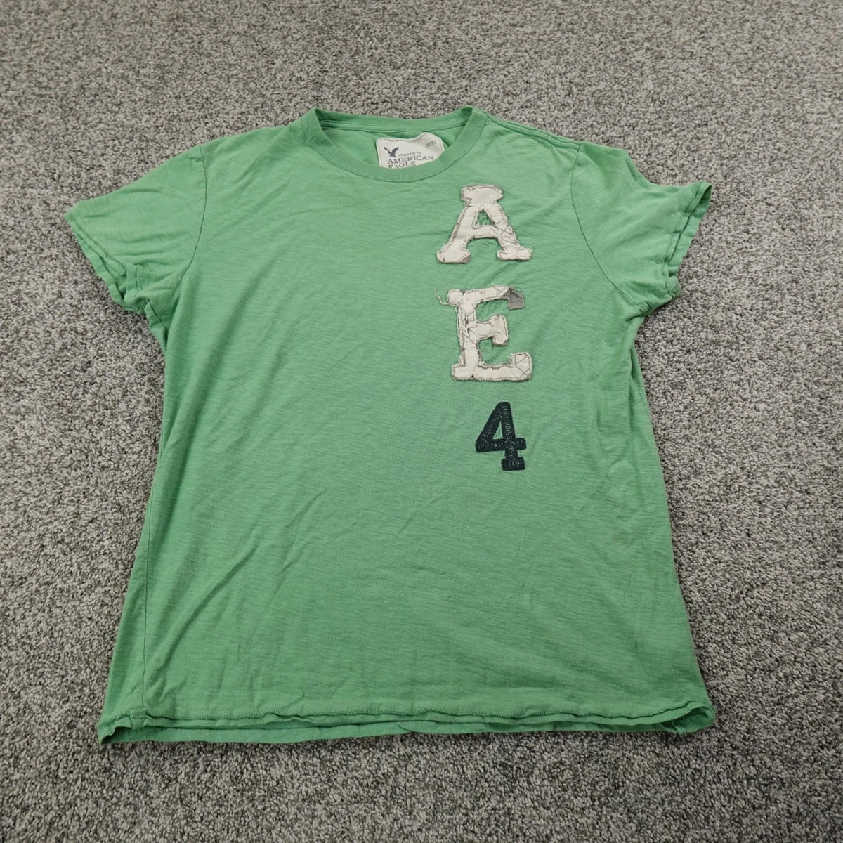 American Eagle Shirt Mens M Green Applique Logo Grunge Short Sleeve Preppy Y2K