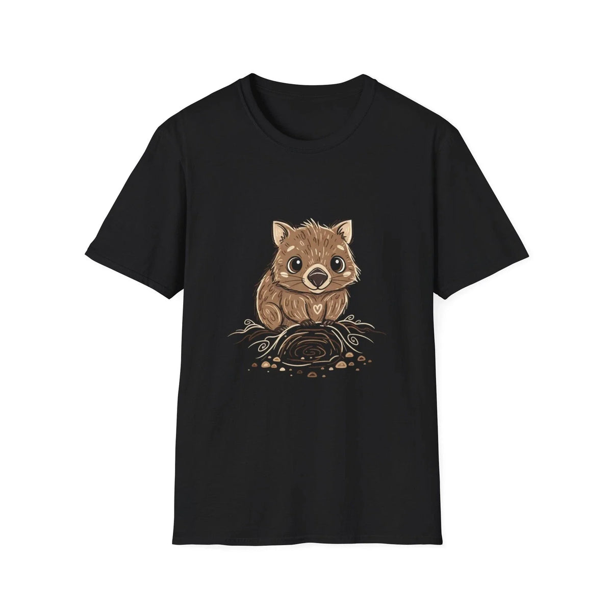 Wombat Cute Kawaii Illustrated Black Tee Animal Nature Graphic T-Shirt