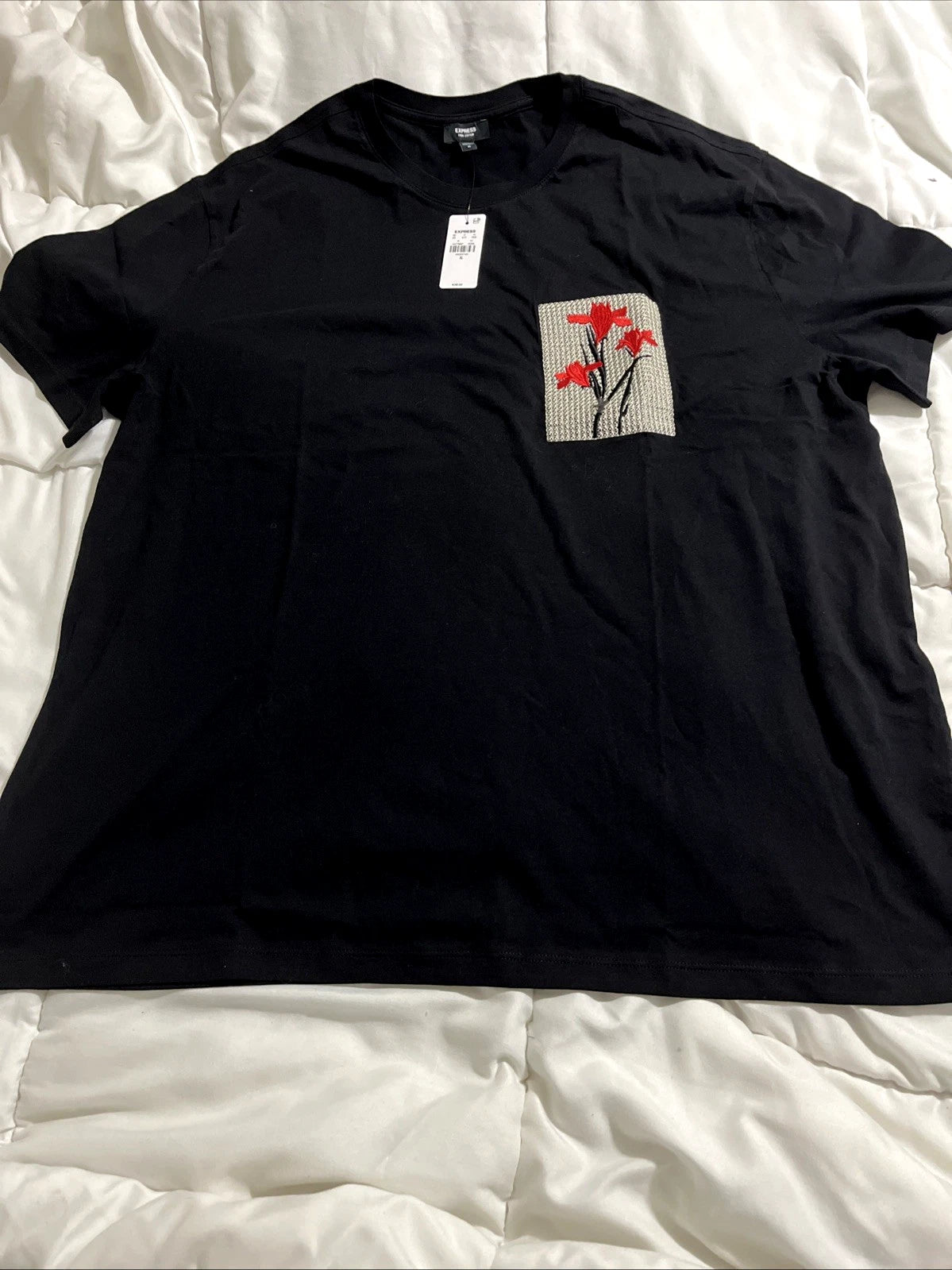 Express Black Crew Neck  Pima Cotton SS T-Shirt Men's XL Embroidered Left  NWT