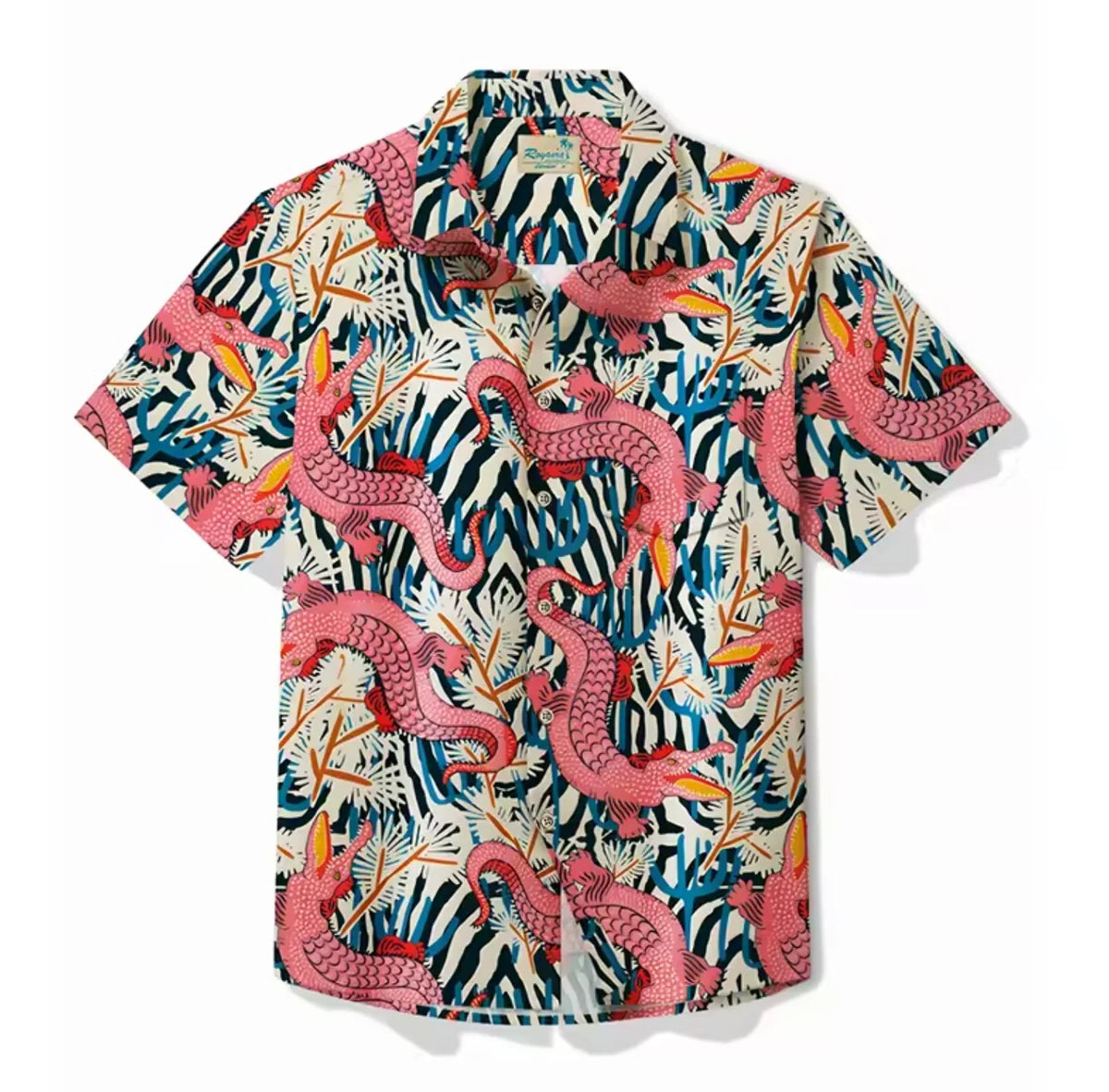 Mens Button Down Shirts Lizard Crocodile Printed Hawaiian Tops Novelty Ugly Gift