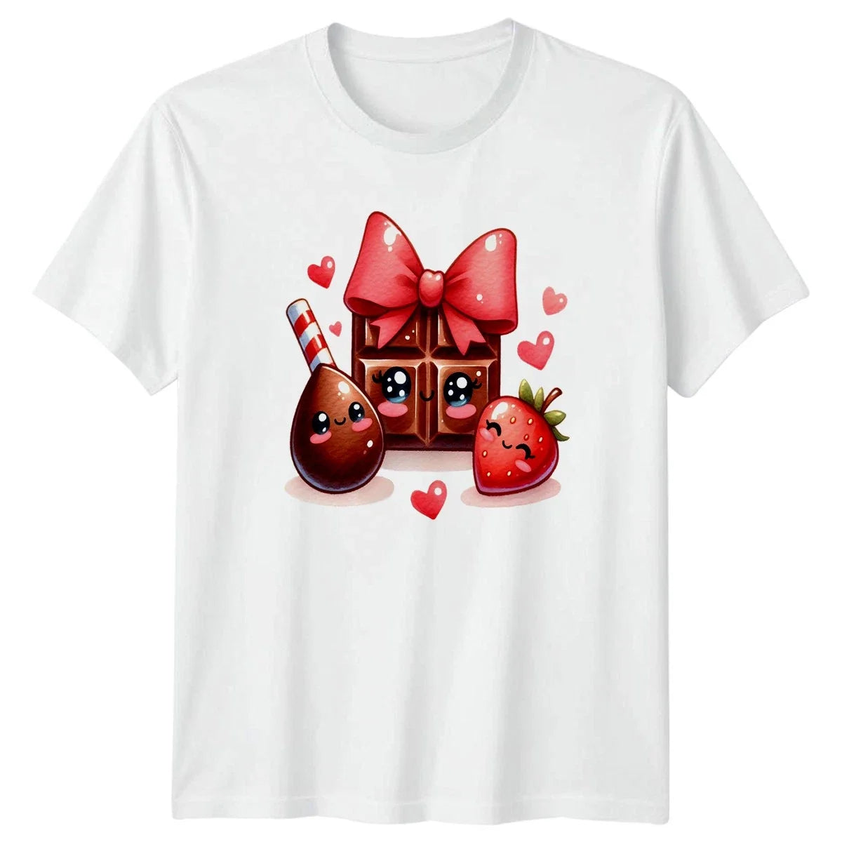Cute Chocolate Strawberry Love T-Shirt Kawaii Food Sweets Valentines Day Gift
