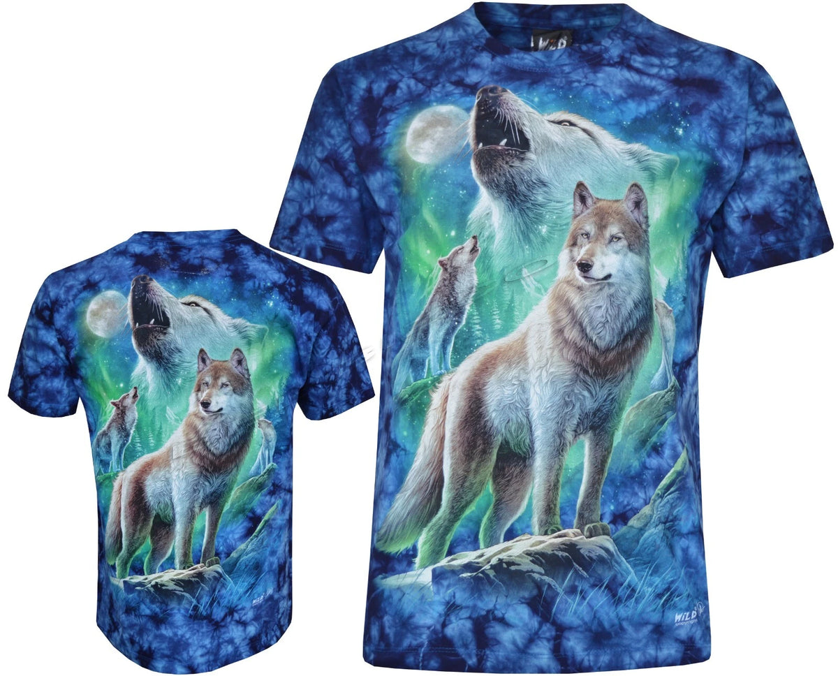 Tie Dye T-Shirt Wolves Howling During Mystical Night Wolf Glow in Dark by Wild