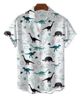 Mens Button Down Shirts Dinosaur T-Rex Printed Hawaiian Tops Novelty Ugly Gift