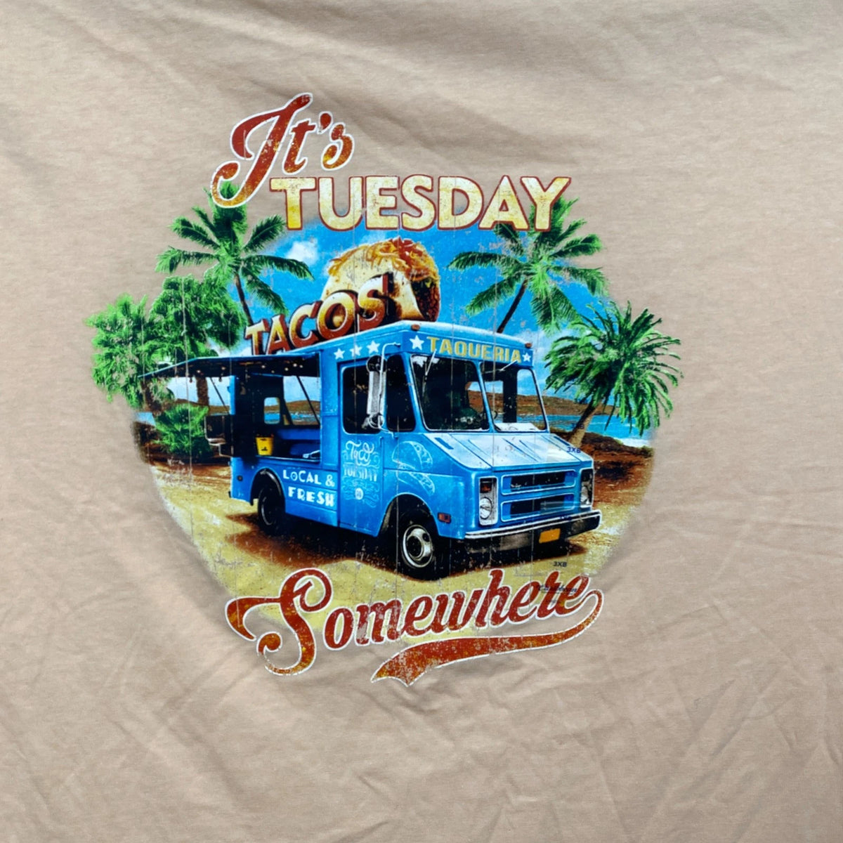 Caribbean Taco Tuesday T-Shirt Mens 3XB Big Peach Food Truck Graphic Casual NEW