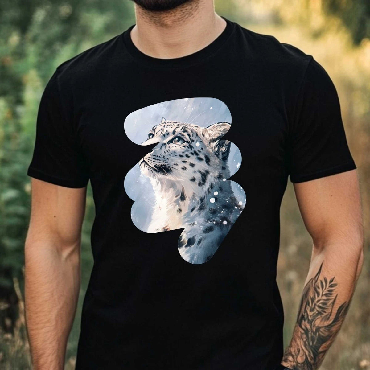 Mens Snow Leopard Print Cotton T-Shirt Size XS to 5XL