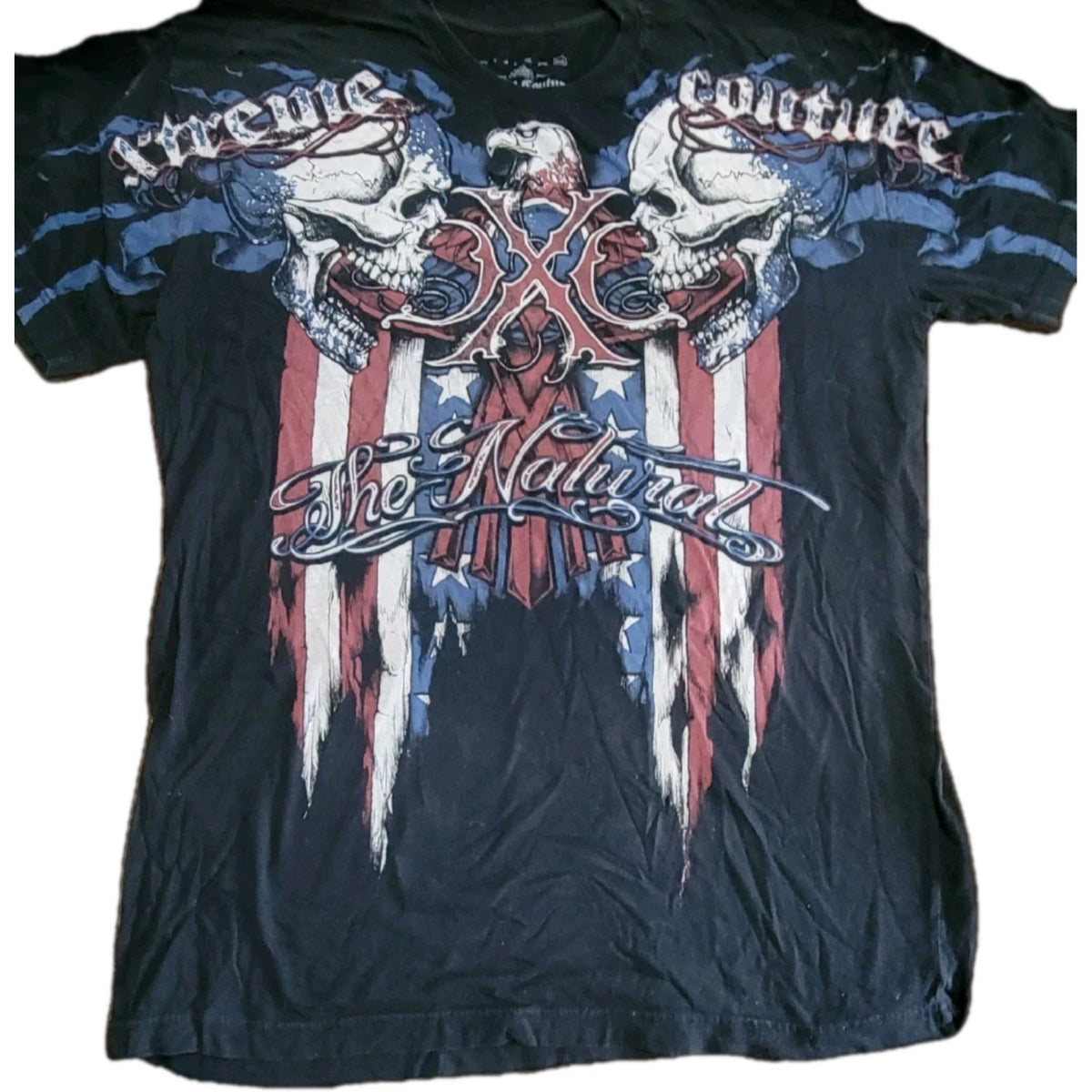 Xtreme Couture Affliction Tee 3XL USA Skull & Eagle Biker Y2K Grunge 2 Sided