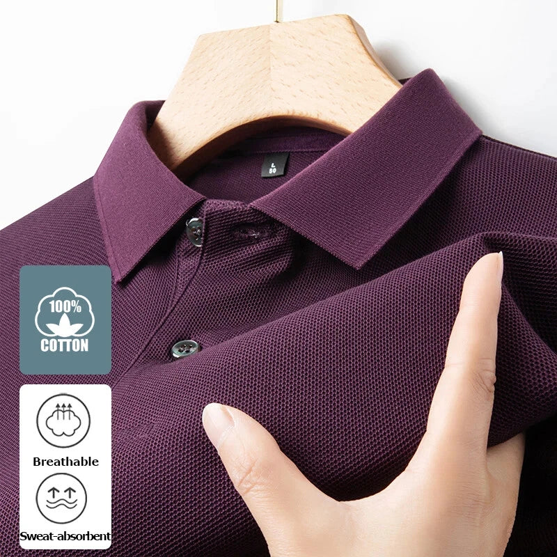 Men’s 100% Cotton Polo Shirt - 2026 Summer Casual Short Sleeve Lapel Tee