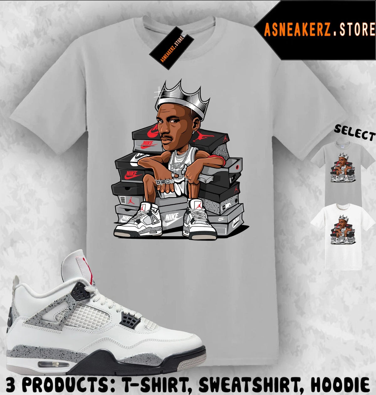 Shirt Matching AJ 4 White Cement 2025 Match Sneaker MJ Sneakerhead King T-Shirt