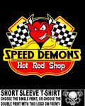 Speed Demons Hot Rod Shop Old School Devil Race Flags Skull Car T-shirt WS222