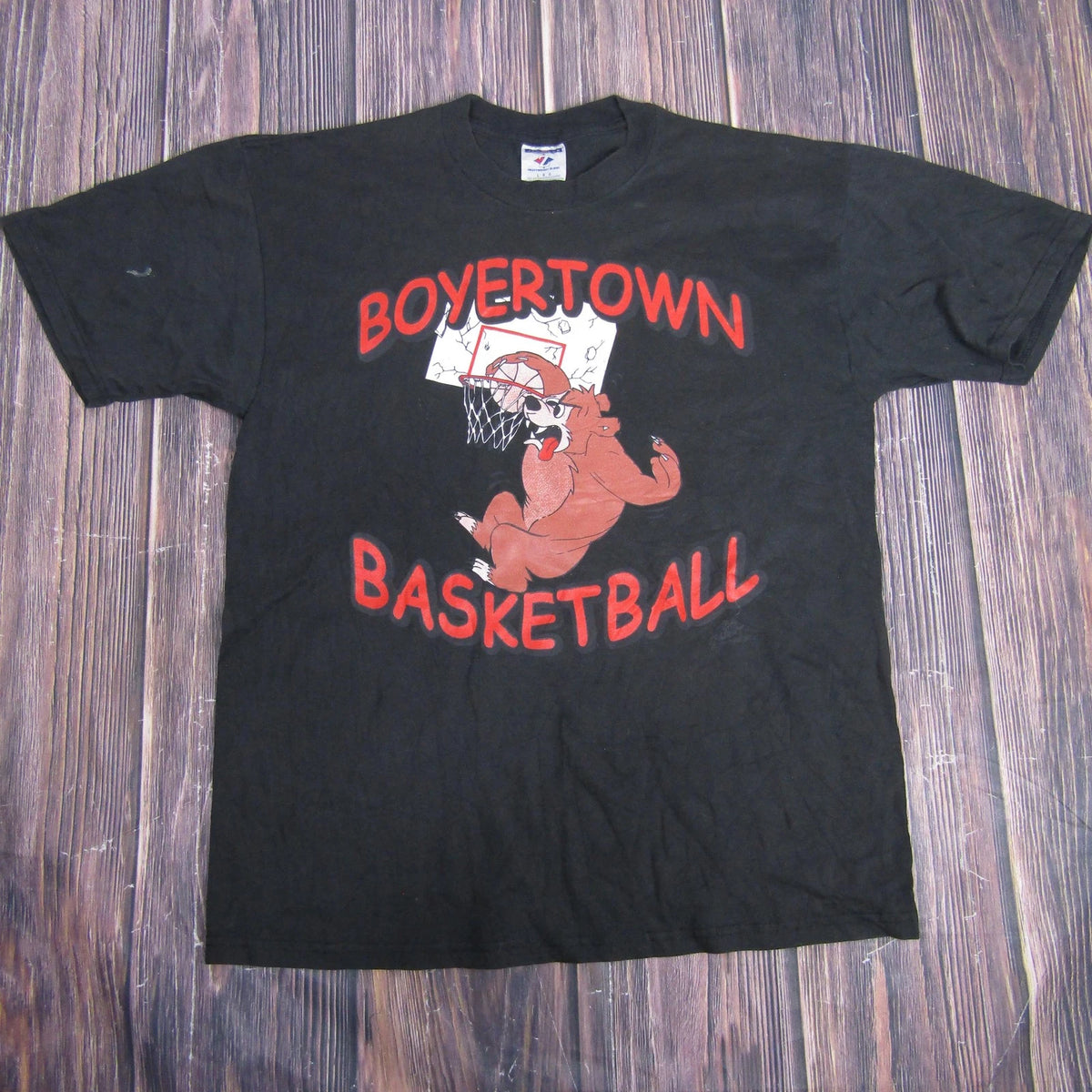 Boyertown Basketball Shirt Mens Large Black Jerzees Bear Mascot Dunk Tee Y2K