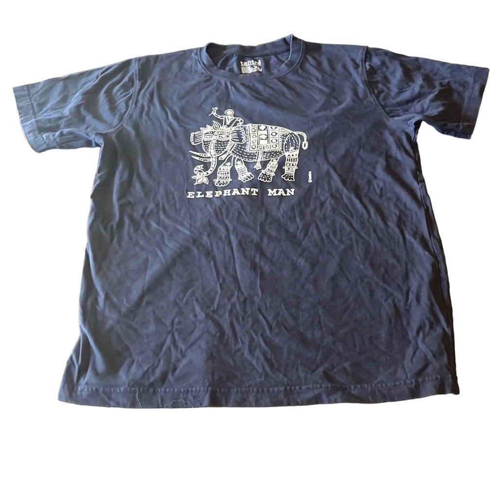 Tantra Men's XL Y2K Navy Blue Elephant Man Graphic Indian T-Shirt