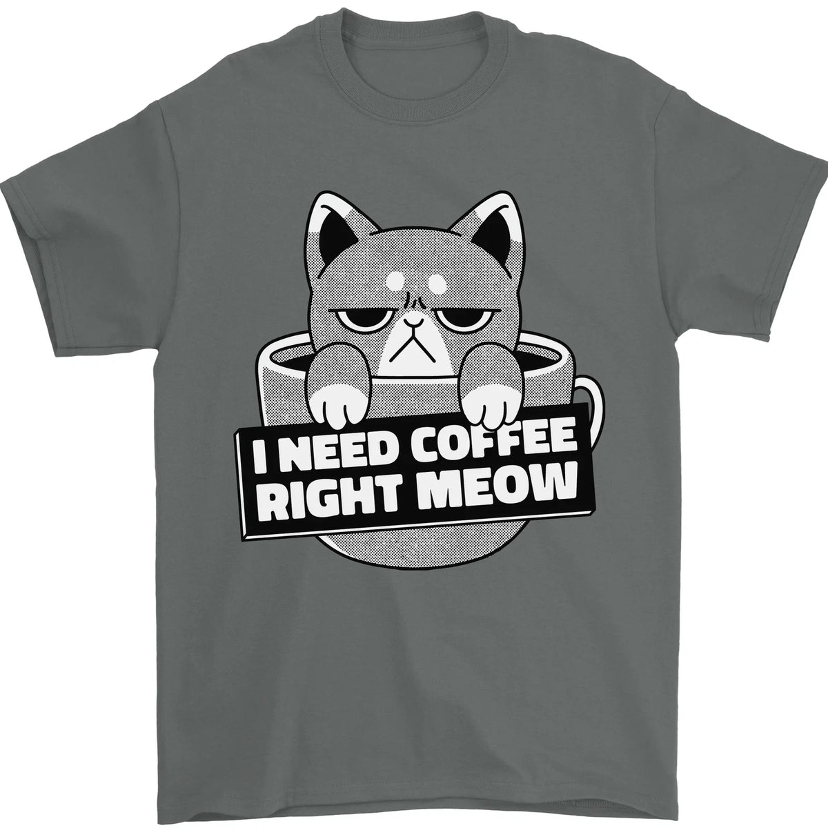 Cat I Need Coffee Right Meow Funny Mens T-Shirt 100% Cotton