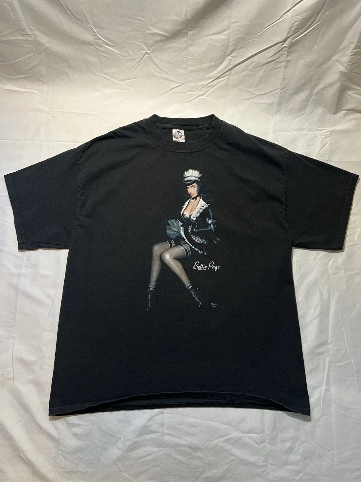 Vintage 2003 Bettie Page Olivia De Berardinis Pin Up Art T Shirt Black Size XL