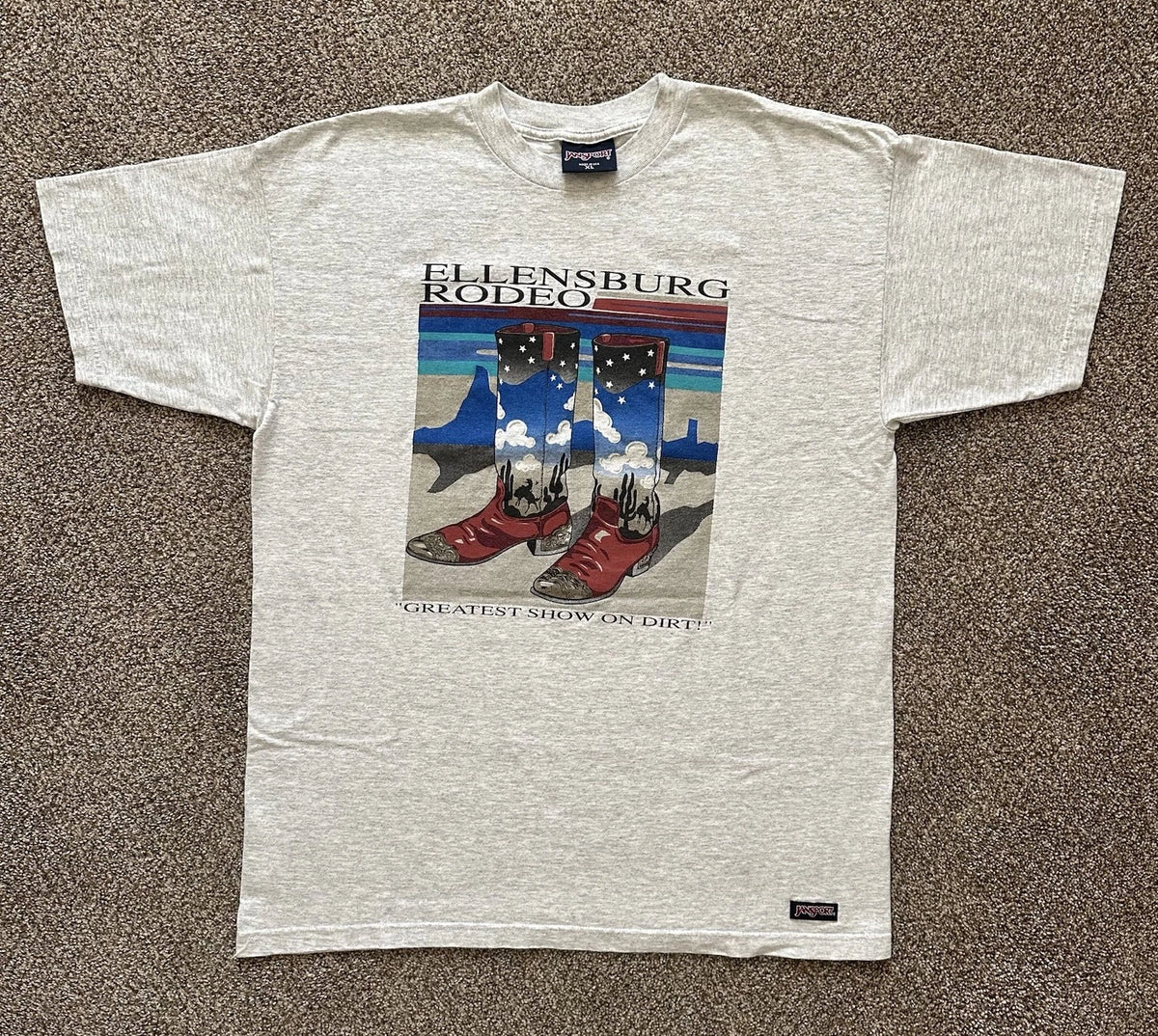 Vintage Jansport Ellensburg Rodeo Heather Gray Cowboy Boot T-Shirt XL USA MADE