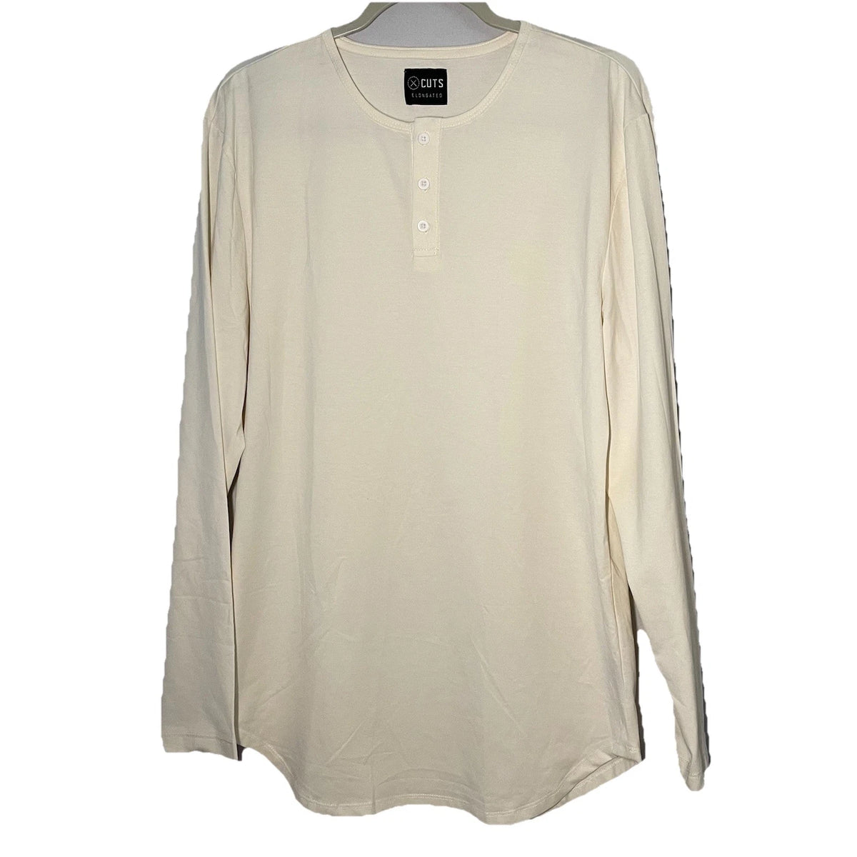 New Cuts Clothing Elongated Long Sleeve Henley T-Shirt Men Size L Stretch Ivory