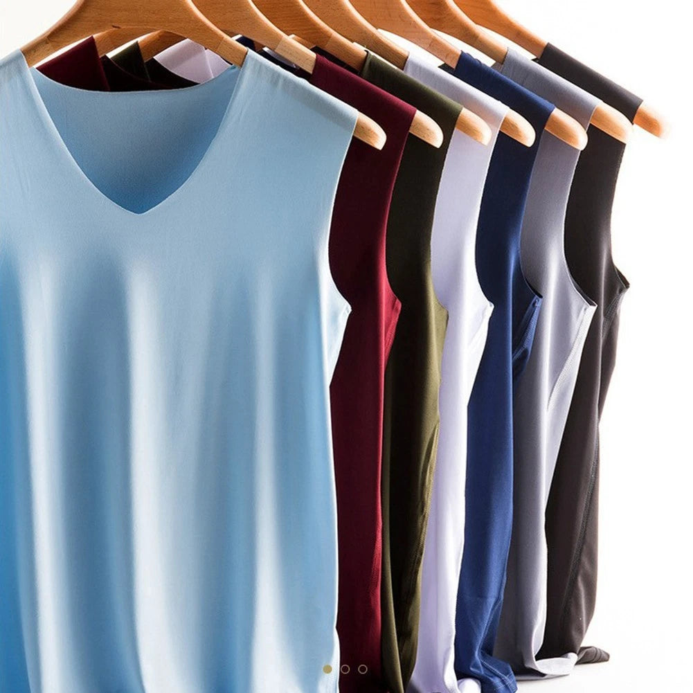 Fashionable Simple Style Men Ice Silk Vest Halter Neck Design Lightweight Fabric