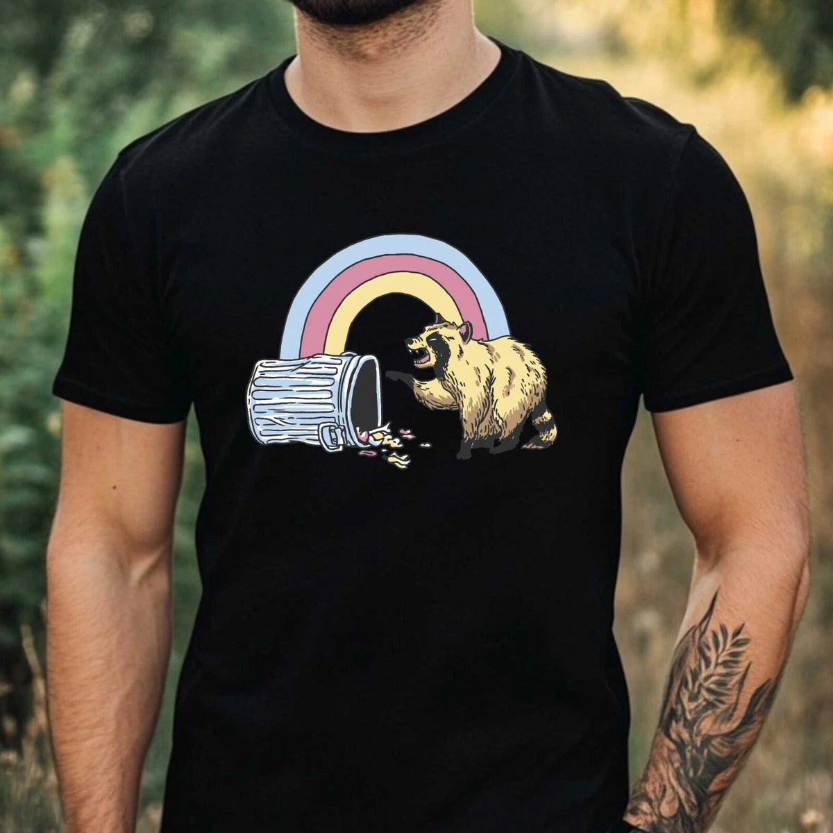 Mens Raccoon Print Cotton T-Shirt Size XS to 5XL