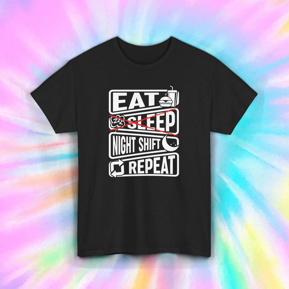 Eat Sleep Night Shift Repeat Shirt Funny Work Routine Tee S-5XL