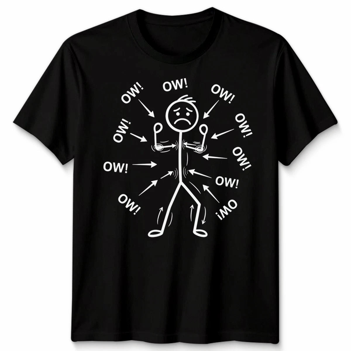 Ow Unisex T Shirts Stick Character Humor Chronic Pain Awareness Tee